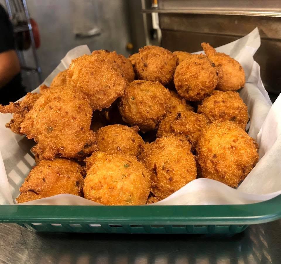 A basket of fresh, homemade hushpuppies