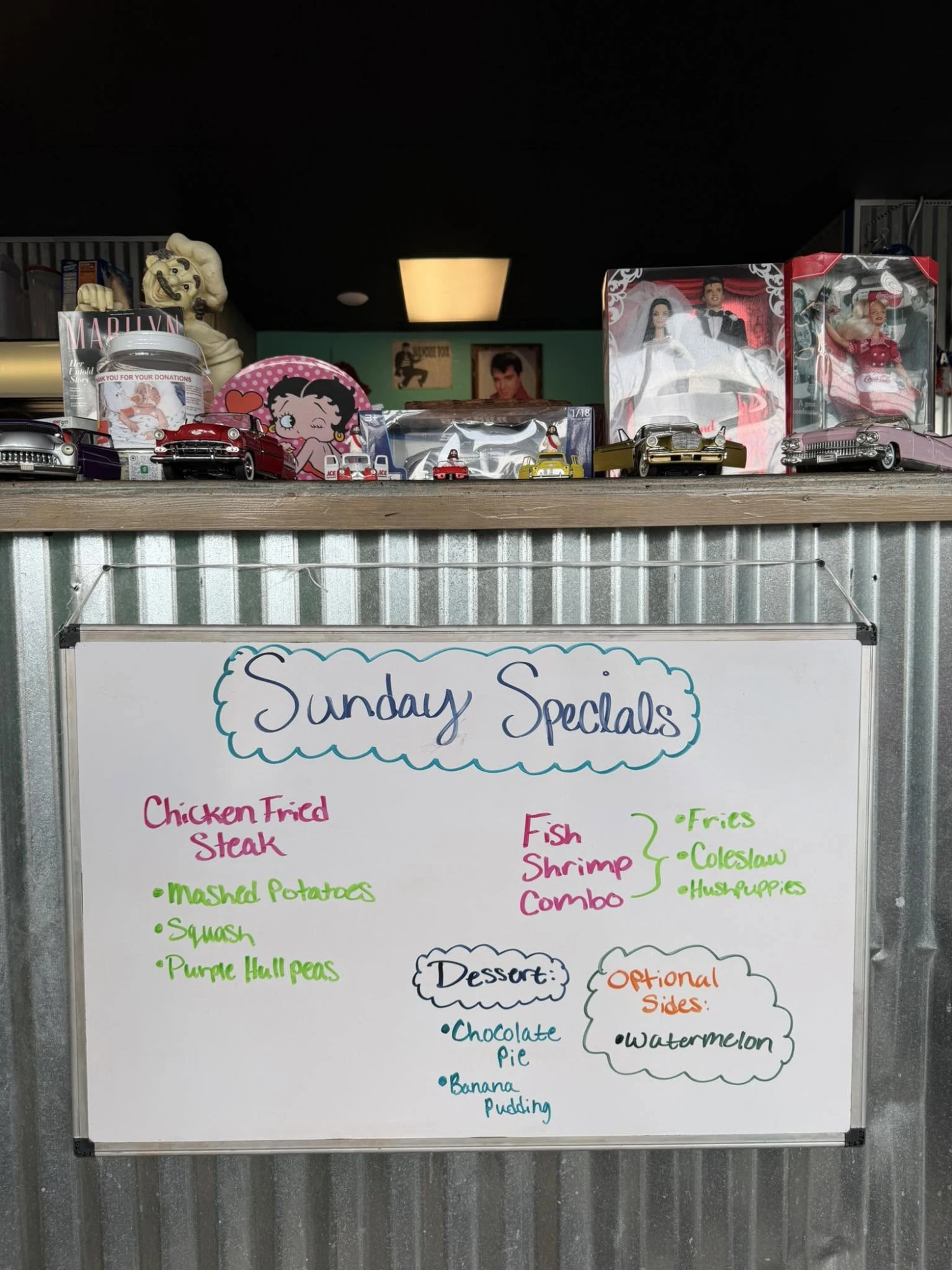 Lizzy's Sunday specials whiteboard
